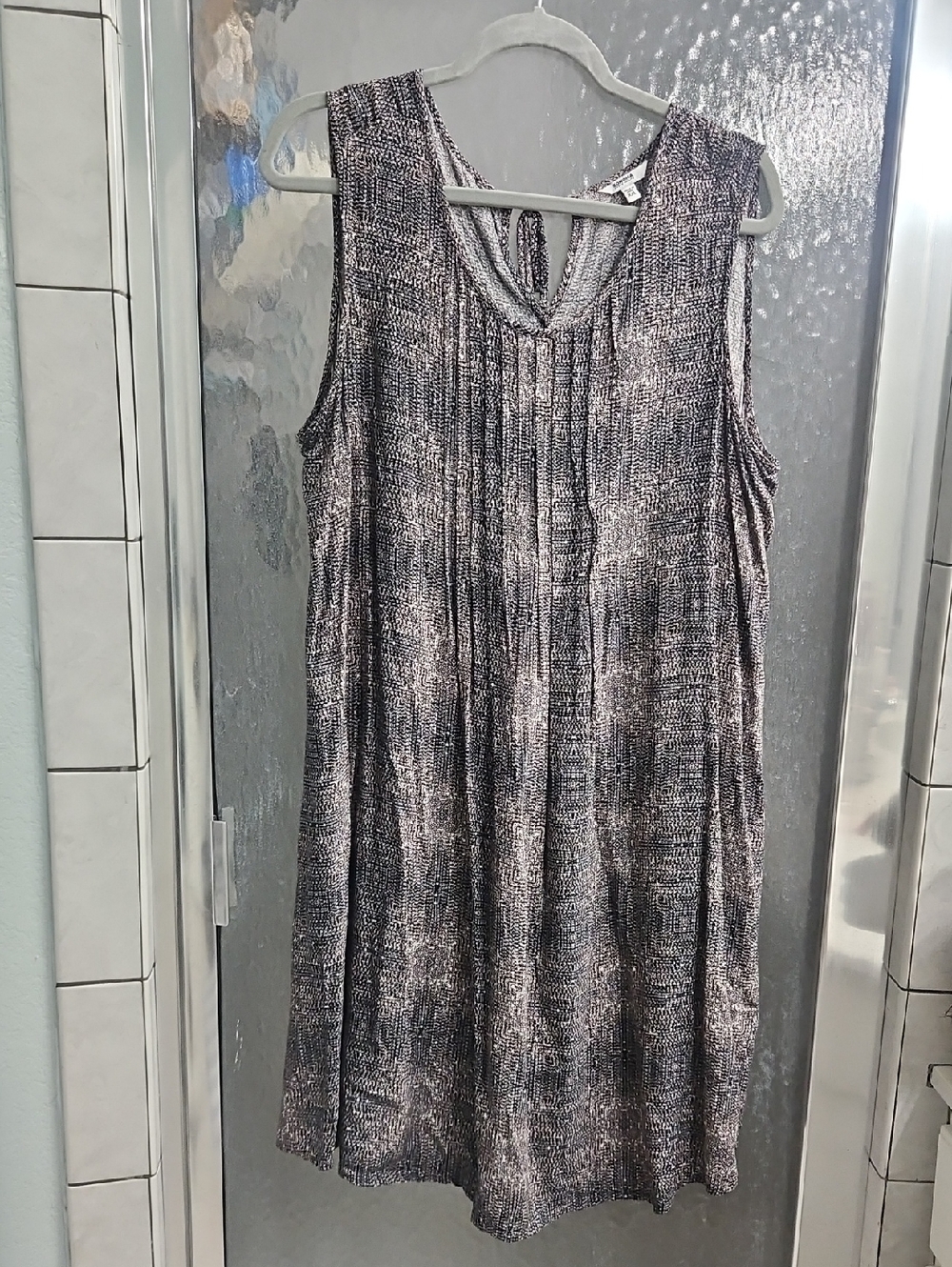 Sonoma Black, Tan and White Patterned Sleeveless Dress